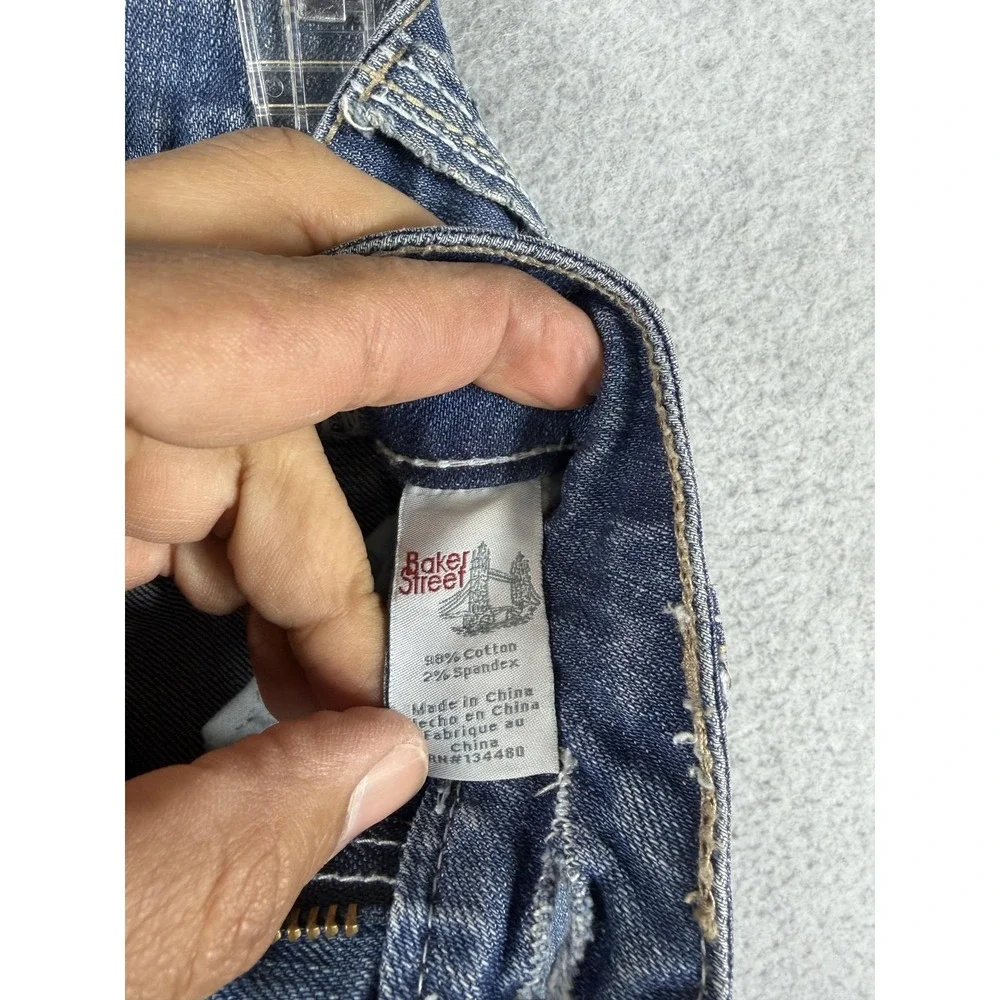 Baker Street Jeans‎ Juniors 1 Blue Bootcut Stretch Rhinestone Studded Distressed